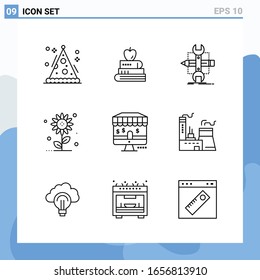 Modern 9 Line style icons. Outline Symbols for general use. Creative Line Icon Sign Isolated on White Background. 9 Icons Pack.