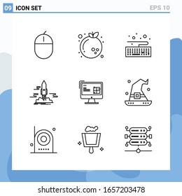 Modern 9 Line style icons. Outline Symbols for general use. Creative Line Icon Sign Isolated on White Background. 9 Icons Pack.