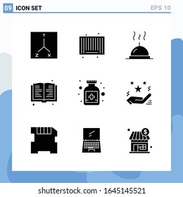 Modern 9 solid style icons. Glyph Symbols for general use. Creative Solid Icon Sign Isolated on White Background. 9 Icons Pack.