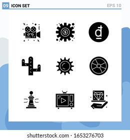 Modern 9 solid style icons. Glyph Symbols for general use. Creative Solid Icon Sign Isolated on White Background. 9 Icons Pack.