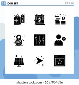 9 iconos modernos de estilo sólido. Símbolos de glifo para uso general. Signo de icono sólido creativo aislado en fondo blanco. Paquete de 9 Iconos.