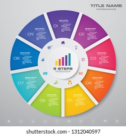 Modern 9 Steps Cycle Chart Infographics Elements. EPS 10.	