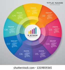 Modern 9 Steps Cycle Chart Infographics Elements. EPS 10.	