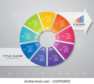 Modern 9 steps pie chart/ circle chart with arrow infographics design element. EPS 10.	