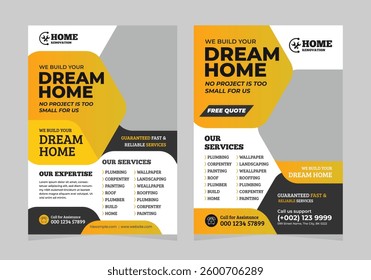 modern A4 construction Flyer design template. construction architect project printable flyer set.
