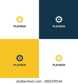 modern abstrack playbox logo with hexagon perfect for video, film production or television logo. template logo design