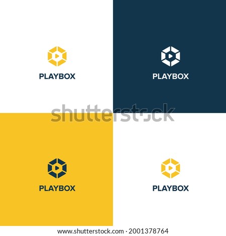 modern abstrack playbox logo with hexagon perfect for video, film production or television logo. template logo design