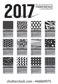 Modern Abstract 2017 Printable Calendar Starts Sunday Black And White Graphic Vector Illustration