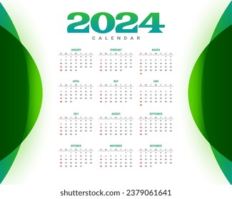moderno y abstracto 2024 nuevo año de diseño de plantilla de calendario anual vector