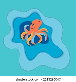 Modern abstract 3D background in the style of paper cutouts. Marine illustration. Colorful modern template design, Vector
