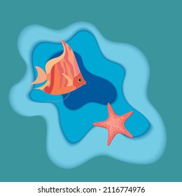Modern abstract 3D background in the style of paper cutouts. Marine illustration. Colorful modern template design, Vector