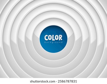 Modern abstract 3D background with white concentric circles and a blue center. Futuristic layered design with a paper-cut effect, perfect for presentations, banners, posters, and website templates