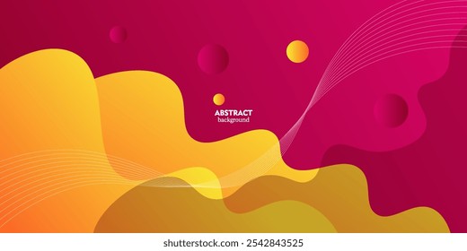 Modern abstract 3D fluid background with yellow wave and line design on red background. Eps10