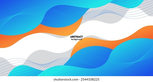 Modern abstract 3D fluid background with blue and orange wave and line design. Eps10