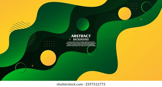 Modern abstract 3D fluid background with green and yellow color wave design. Vector Eps10