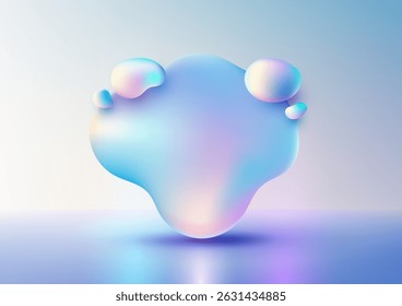 Modern abstract 3d fluid shape with holographic iridescent gradient, futuristic tech designs, digital art, and creative backgrounds. Smooth glossy surface with dynamic motion and vibrant colors