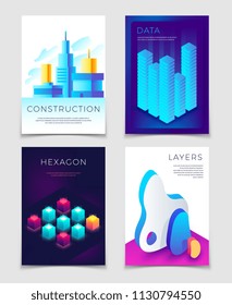 Modern abstract 3d geometric backgrounds with futuristic colorful shapes. Big data, architectural design and blockchain vector concept. Geometric data structure, visualization interface presentation