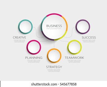 Modern abstract 3D infographic template with a five steps for success. Business circle template with options for brochure, diagram, workflow, timeline, web design. Vector EPS 10