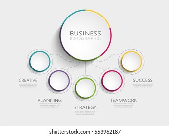 Modern abstract 3D infographic template with five steps for success. Business circle template with options for brochure, diagram, workflow, timeline, web design. Vector EPS 10