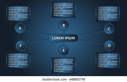 Modern abstract 3D infographic template with a six steps. Business template with options for brochure, diagram, workflow, timeline, web design. Vector EPS 10.