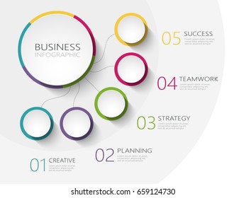 Modern abstract 3D infographic template with five steps for success. Business circle template with options for brochure, diagram, workflow, timeline, web design. Vector EPS 10