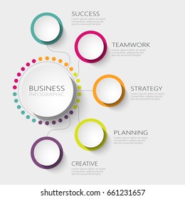 Modern abstract 3D infographic template with five steps for success. Business circle template with options for brochure, diagram, workflow, timeline, web design. Vector EPS 10