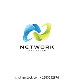 Modern abstract 3D logotype letter N network logo icon vector