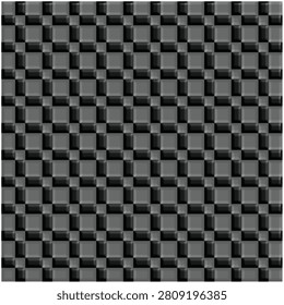 Modern abstract 3D seamless pattern featuring embossed white checkerboard tiles with realistic bevel effects, light, and shadows on a dark background. Minimalist geometric design ideal for technology presentations, luxury packaging, and architecture textures.