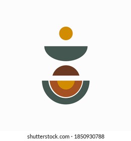 Modern abstract aesthetic background with colorful shapes on white background. Wall decor in boho style. Organic vector print with hand drawn doodles