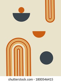  Modern abstract aesthetic background with geometric balance shapes. Wall decor in boho style. Organic vector print with a rainbow, circle and semicircle
