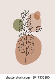  Moderno fondo estético abstracto con formas geométricas orgánicas y bifurcación. La decoración de las paredes es de estilo boho. Impresión vectorial de mediados de siglo para cubierta, papel de pared, tarjeta, medios sociales, decoración interior