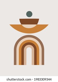 Modern abstract aesthetic background with geometric balance shapes and lines. Wall decor in boho style. Mid century vector print for cover, wallpaper, card, social media, interior decor	
