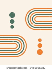 Modern abstract aesthetic background with geometric balance shapes and circles. Wall decor in boho style. Mid century vector print for cover, wallpaper, card, social media, interior decor