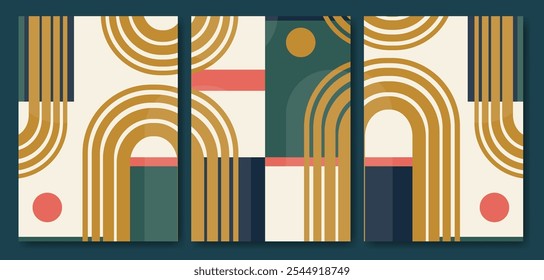 Moderner abstrakter ästhetischer Hintergrund mit geometrischen Gleichgewichtsformen. Wanddekoration Poster Set