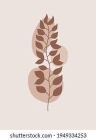 Modern abstract aesthetic background with organic shapes and branch. Wall decor in boho style. Mid century vector print for poster, cover, wallpaper, card, social media, interior decor