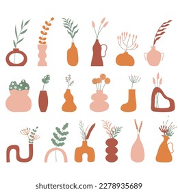 Modern abstract aesthetic house plants. Wall decor in boho style. Mid century vector print for cover, wallpaper, card, social media, interior decor