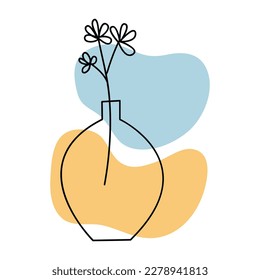 Modern abstract aesthetic line house plants. Wall decor in boho style. Mid century vector print for cover, wallpaper, card, social media, interior decor