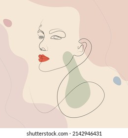 modern abstract aesthetic mid century women face line drawing wall art,vector illustration eps 10