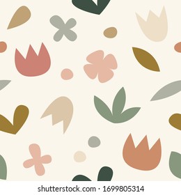 Moderne abstrakte ästhetische nahtlose Muster mit natürlichen Formen. Geräumige Farben. Zeitgenössische Kunst für Stoff- oder Verpackungspapier, Tapete, Social Media Post, Verpackung. Vektorgrafik