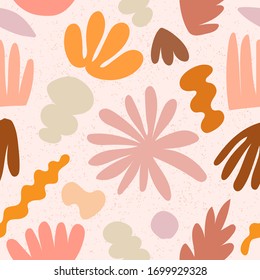 Modern abstract aesthetic seamless pattern with natural shapes. Terracotta colors. Contemporary art for fabric or wrapping paper, wall art, social media post, packaging. Vector illustration