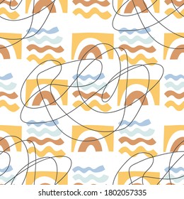 Modern abstract aesthetic seamless pattern with natural shapes. Terracotta colors. For fabric or wrapping paper, wall art, social media post, packaging. Vector illustration