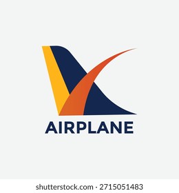 Logotipo abstracto moderno del avión con Formas curvas dinámicas que representan el vuelo, la velocidad, los viajes y la conectividad global. Diseño de Vector plano limpio con paleta de colores azul, amarillo y naranja, adecuado para empresas de aviación, aerolíneas, logística, servicios de transporte, agencias de viajes y marca corporativa. Logotipo del Profesional aislado en el fondo blanco.