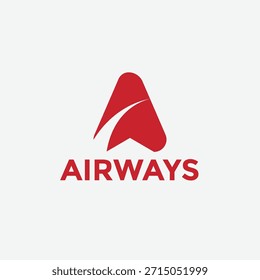 Logotipo abstracto moderno de las vías aéreas con una letra estilizada “A” con Elementos curvos suaves que representan las rutas de vuelo, los viajes aéreos, la velocidad y la conectividad global. Diseño de Vector plano limpio en color rojo, apto para aerolíneas, servicios de aviación, compañías de transporte aéreo, logística, marcas de viajes e identidad corporativa. Logotipo del Profesional aislado en el fondo blanco.
