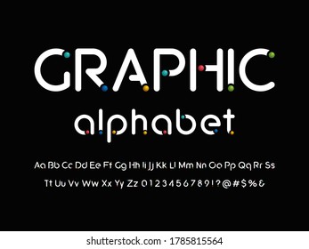 Modern abstract alphabet design with uppercase, lowercase, numbers and symbols