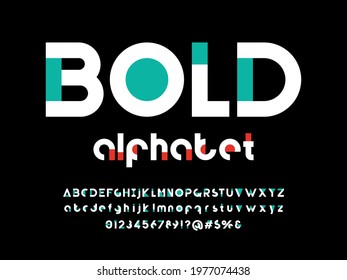 Modern abstract alphabet design with uppercase, lowercase, numbers and symbol