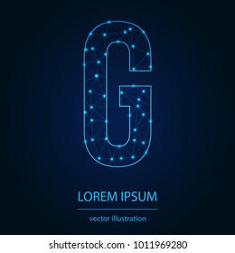 Modern abstract alphabet on background blue. Wire frame 3D mesh polygonal network line. Vector design element for your art. Letter G. Vector illustration eps10.
