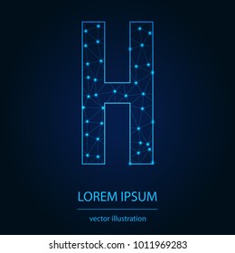 Modern abstract alphabet on background blue. Wire frame 3D mesh polygonal network line. Vector design element for your art. Letter H. Vector illustration eps10.
