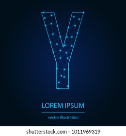 Modern abstract alphabet on background blue. Wire frame 3D mesh polygonal network line. Vector design element for your art. Letter Y. Vector illustration eps10.
