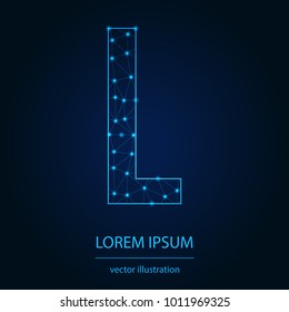 Modern abstract alphabet on background blue. Wire frame 3D mesh polygonal network line. Vector design element for your art. Letter L. Vector illustration eps10.
