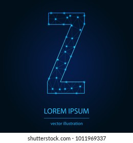Modern abstract alphabet on background blue. Wire frame 3D mesh polygonal network line. Vector design element for your art. Letter Z. Vector illustration eps10.
